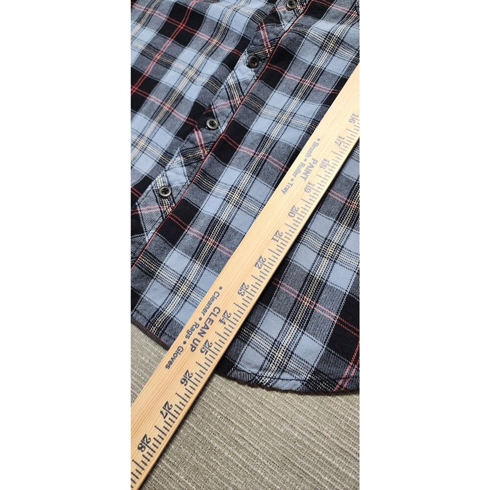 By Junkfood Plaid Flannel Shirt Mens Large Blue Black Long Sleeve Button Up - Picture 6 of 11